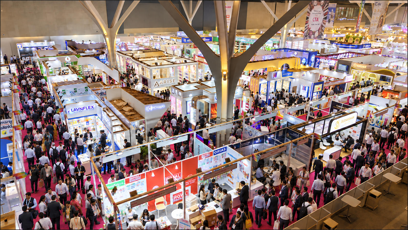 Business professionals at a trade exhibition booth showcasing pet industry products